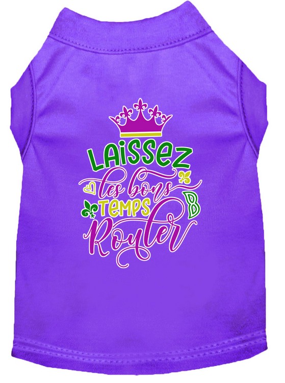 Laissez Les Bons Temps Rouler Screen Print Mardi Gras Dog Shirt Purple Med